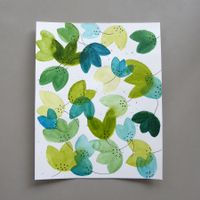 Aquarell Bild Original -  Blumen und Blüten grün - 19 x 24cm