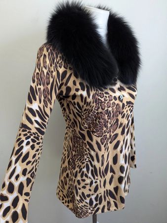 Christine Phillipe Cardigan Leopard Print Echtpelz Kragen M