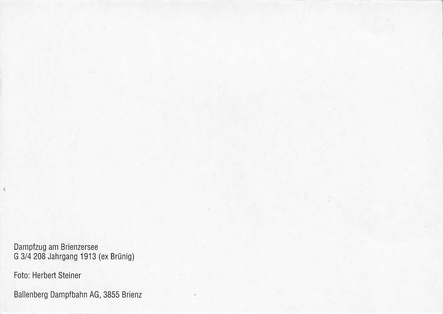 Cartoline postali: Dampfzug am Brienzersee G 3/4 208 – Nuovo (secondo la descrizione) da Rothrist venduto da Stranglehold 1