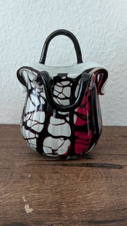 Glasvase Handtaschenform Murano Optik bunte Muster
