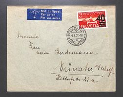 1937 Flugpost F25 mit Luftpost von BELLINZONA nach Münster