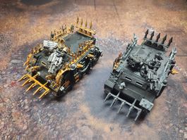 Warhammer 40k Chaos Rhino Fahrzeuge 2 Stück bemalt gebraucht