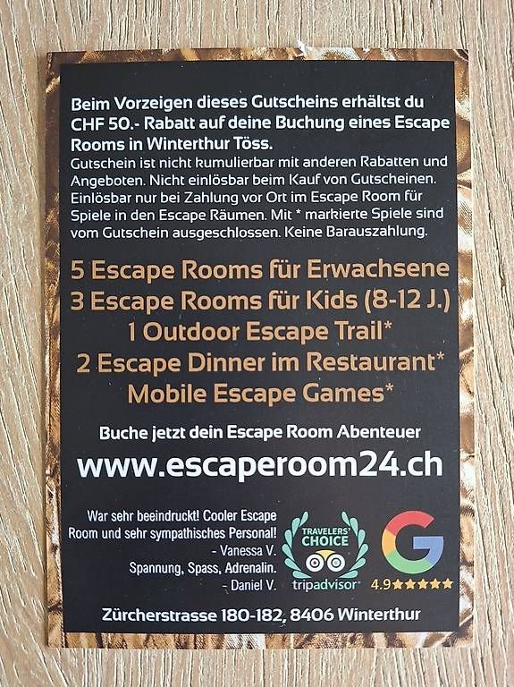 Buoni: Gutschein Escape Room 50.- – Usato da Zuzwil SG venduto da Speedy88 1