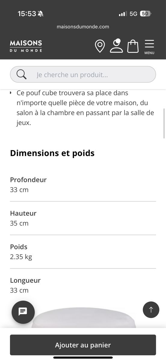 Maisons du monde Poltrone: Pouf MAISONS DU MONDE – Nuovo (secondo la descrizione) da Lausanne venduto da Valentine3678 1