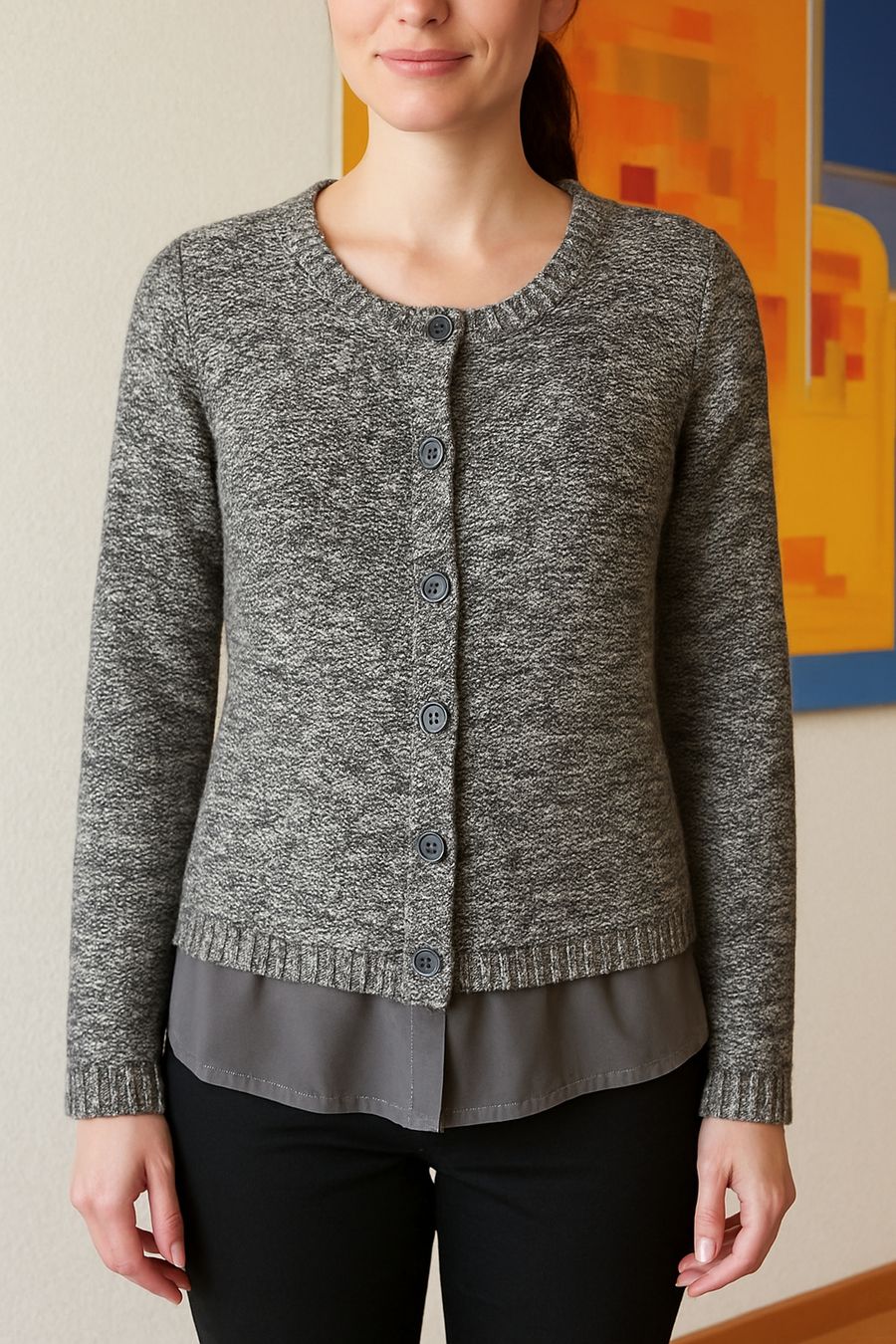 Giacche: 🌸 Strickjacke Gr. 38 40 Melange Grau Herbst basic must have – Usato da Vinelz venduto da Messer2007 2