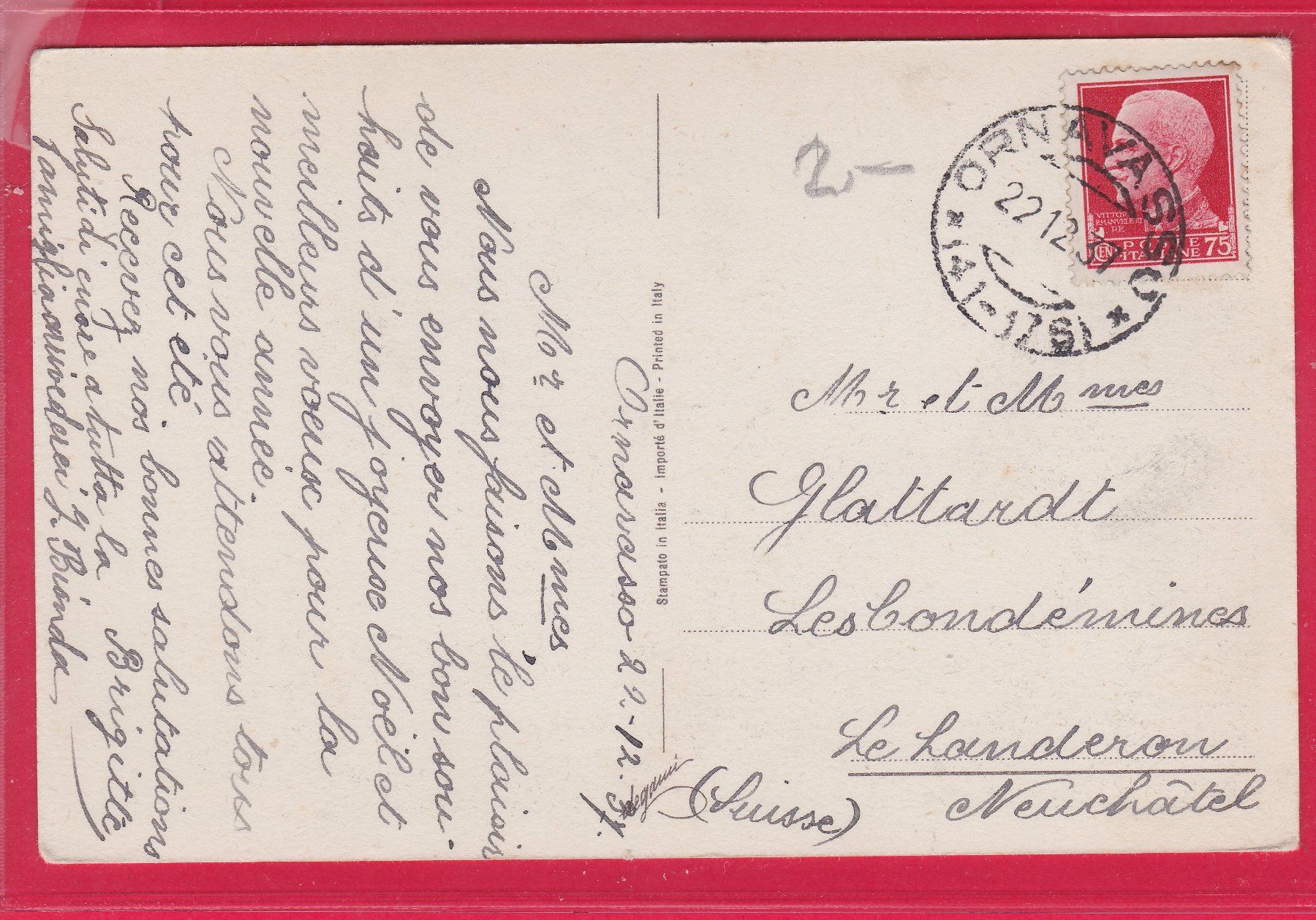 Cartoline postali: BUON NATALE, 22.12.1937 – Usato da Oberrieden venduto da Gebirgsstelze 1