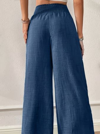 pantalon large taille haute, taille élastique T46