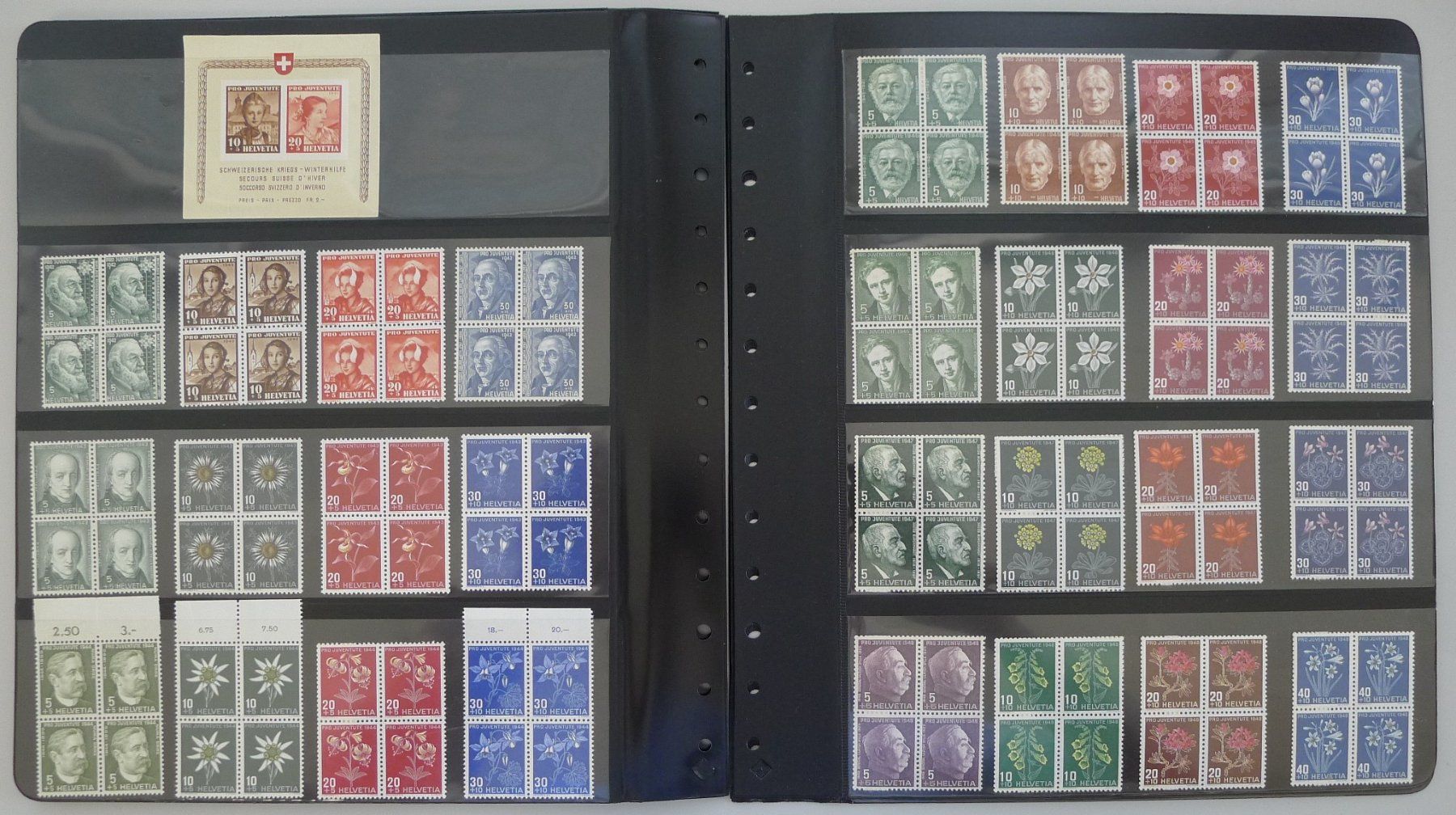Alle Briefmarken: 1913-1963, PJ-Viererblock-Sammlung postfrisch **, K: 5000.- – Gebraucht aus Sursee von Luzernerraute 6