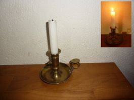 Antiker Kerzenständer  antik Messing Schale  mit Griff