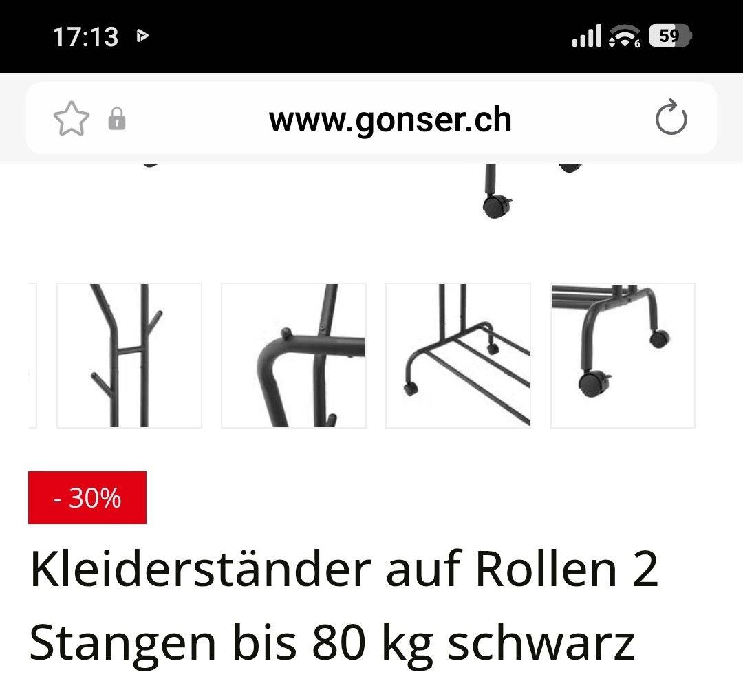 Guardaroba: Schwarzer Kleiderständer, 2 Stangen, bis 80 kg – Nuovo (secondo la descrizione) da Basel venduto da CleaS 1