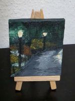 Original Miniature Acrylic Painting–Rainy Night in the Park