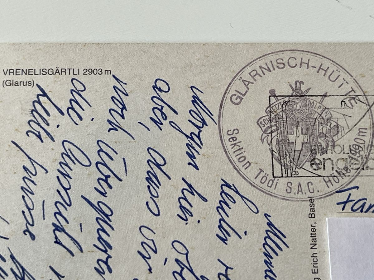 Ansichtskarten: Ansichtskarte Vrenelisgärtli, Glarus, S.A.C. Sektion Tödi – Gebraucht aus Uster von Arrayo 3