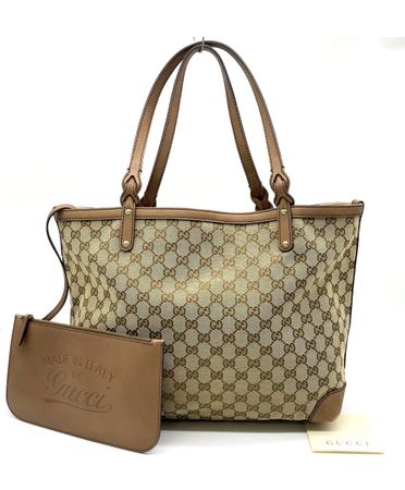 Gucci GG Canvas Tote Bag Beige Canvas mit Lederdetails
