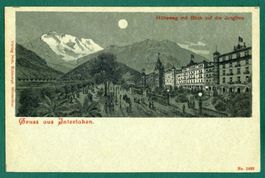 Gruss aus Interlaken, Höheweg mit Blick, um 1900
