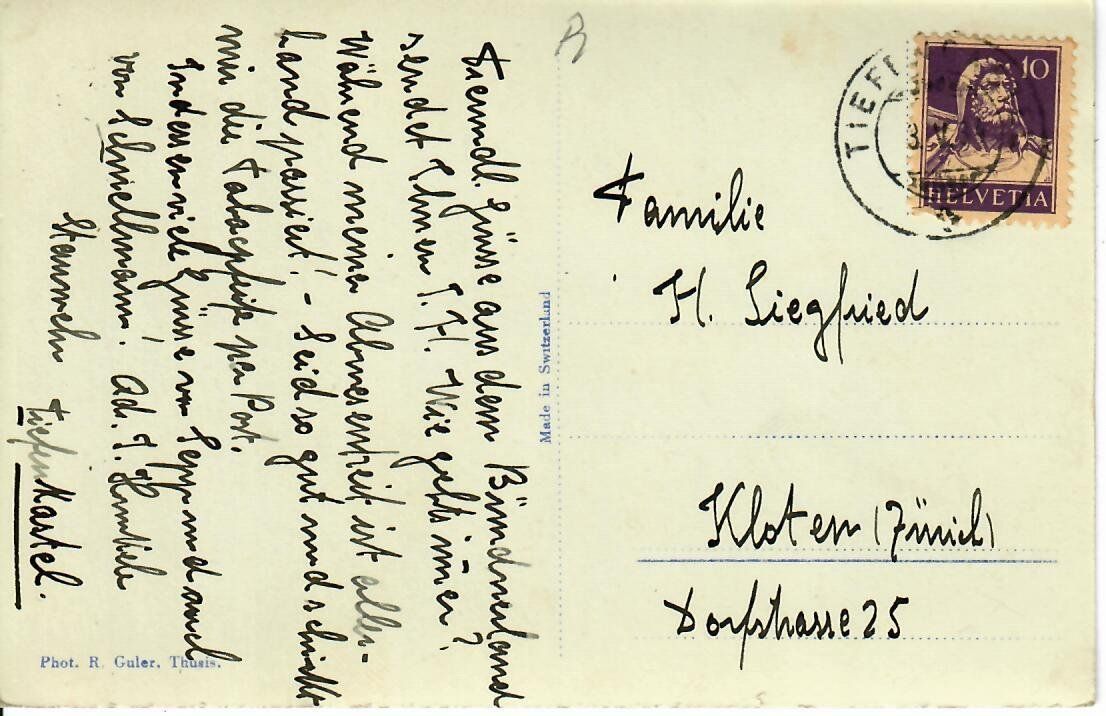 Cartoline postali: Tiefencastel – Usato da Hochdorf venduto da Ziegel-16 1