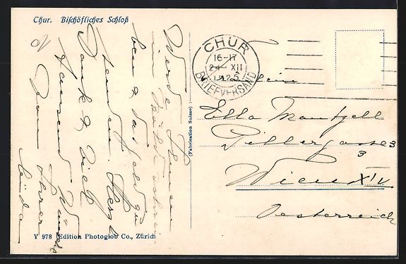 Cartoline postali: AK Chur, Bischöfliches Schloss, 1925 – Usato da Berlin venduto da bartko-reher 1