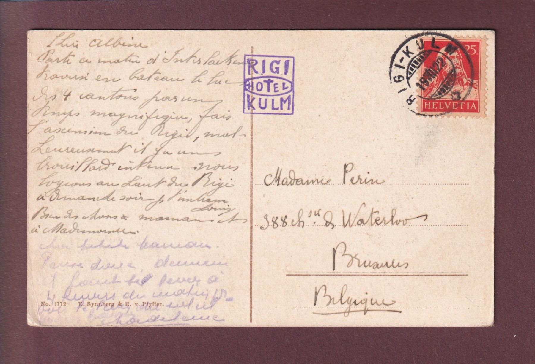 Cartoline postali: RIGI-STAFFEL - 1922 Hotel Stempel – Usato da Pully venduto da nicecards 1