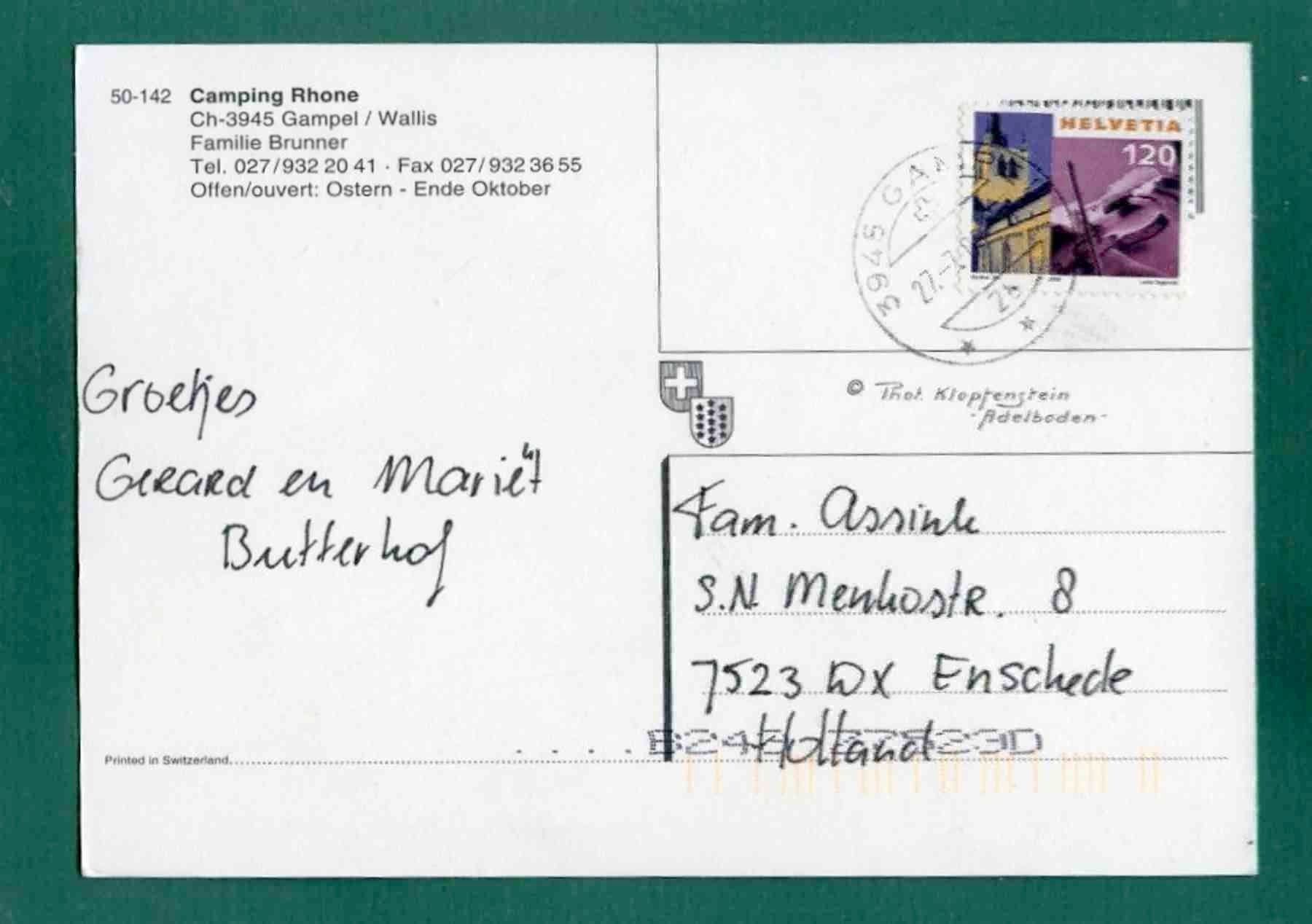Cartoline postali: Camping Rhone, Gampel, 2000, gelaufen, Grossformat – Usato da Sargans venduto da Hausi1951 1