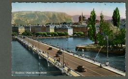AK col koloriert sw Genève GE Pont du Mont-Blanc,animé≈1950 