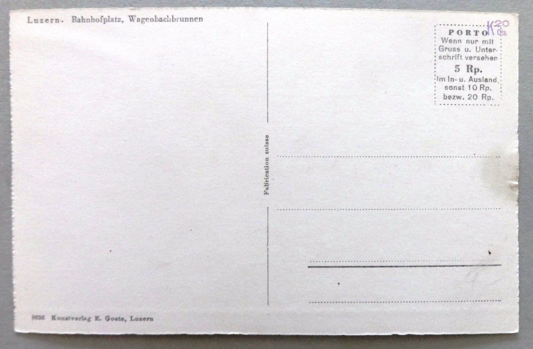Cartoline postali: Luzern, Bahnhofplatz, Wagenbachbrunnen – Difettoso da Fétigny venduto da Billy2miny 1