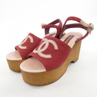 Chanel Red CC Wedge Wood Clog