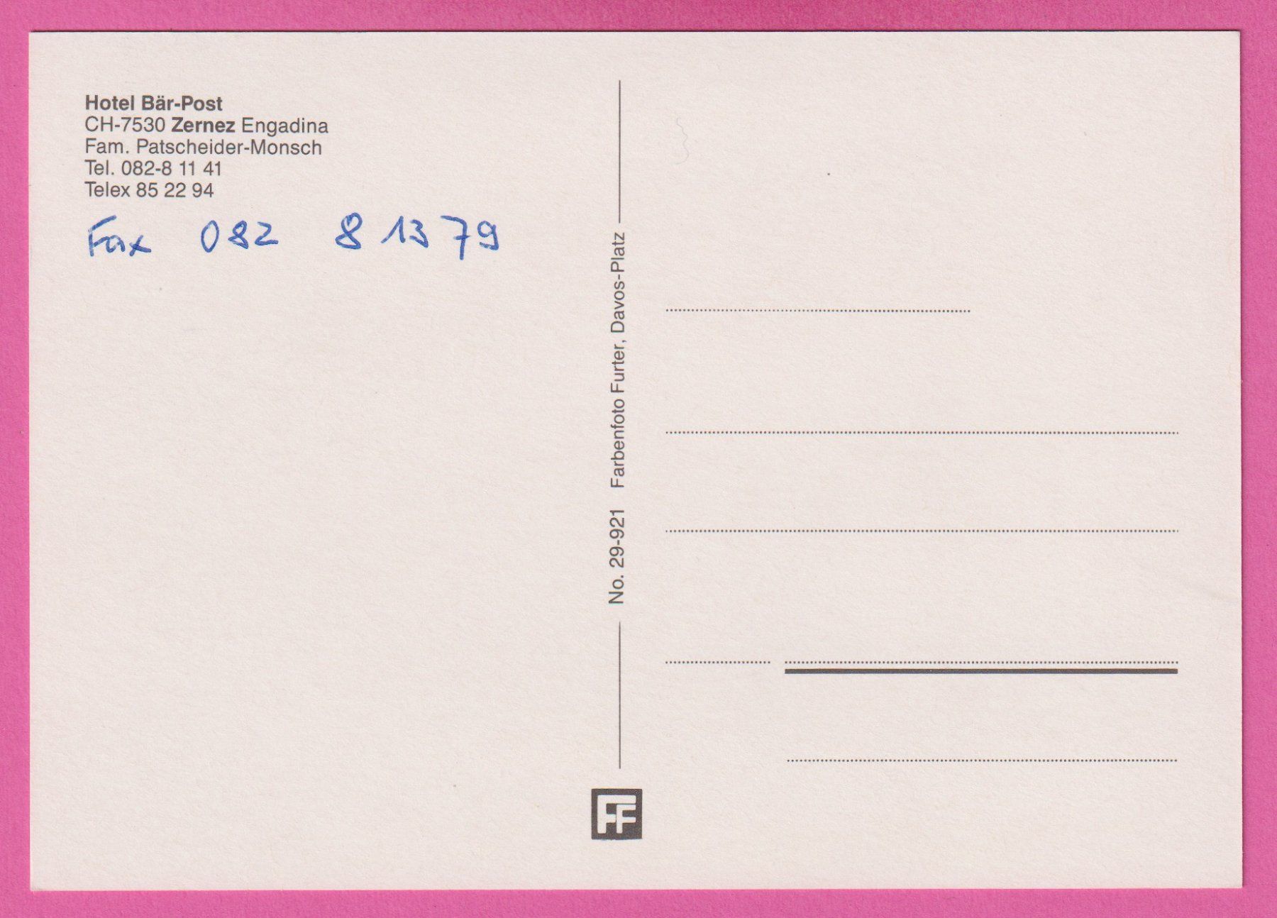 Cartoline postali: Zernez Engadina Hotel Bär-Post – Usato da Einsiedeln venduto da dillie 1