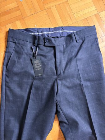 Men's Dark Blue Checked Dress Pants 