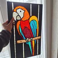 Fensterbild, Glasmosaik, Papagei