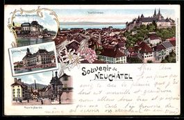 Litho Neuchâtel, Vue générale, Place 
