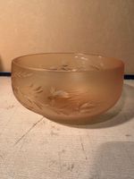 Vintage Peach Glass Bowl with Etched Floral Design