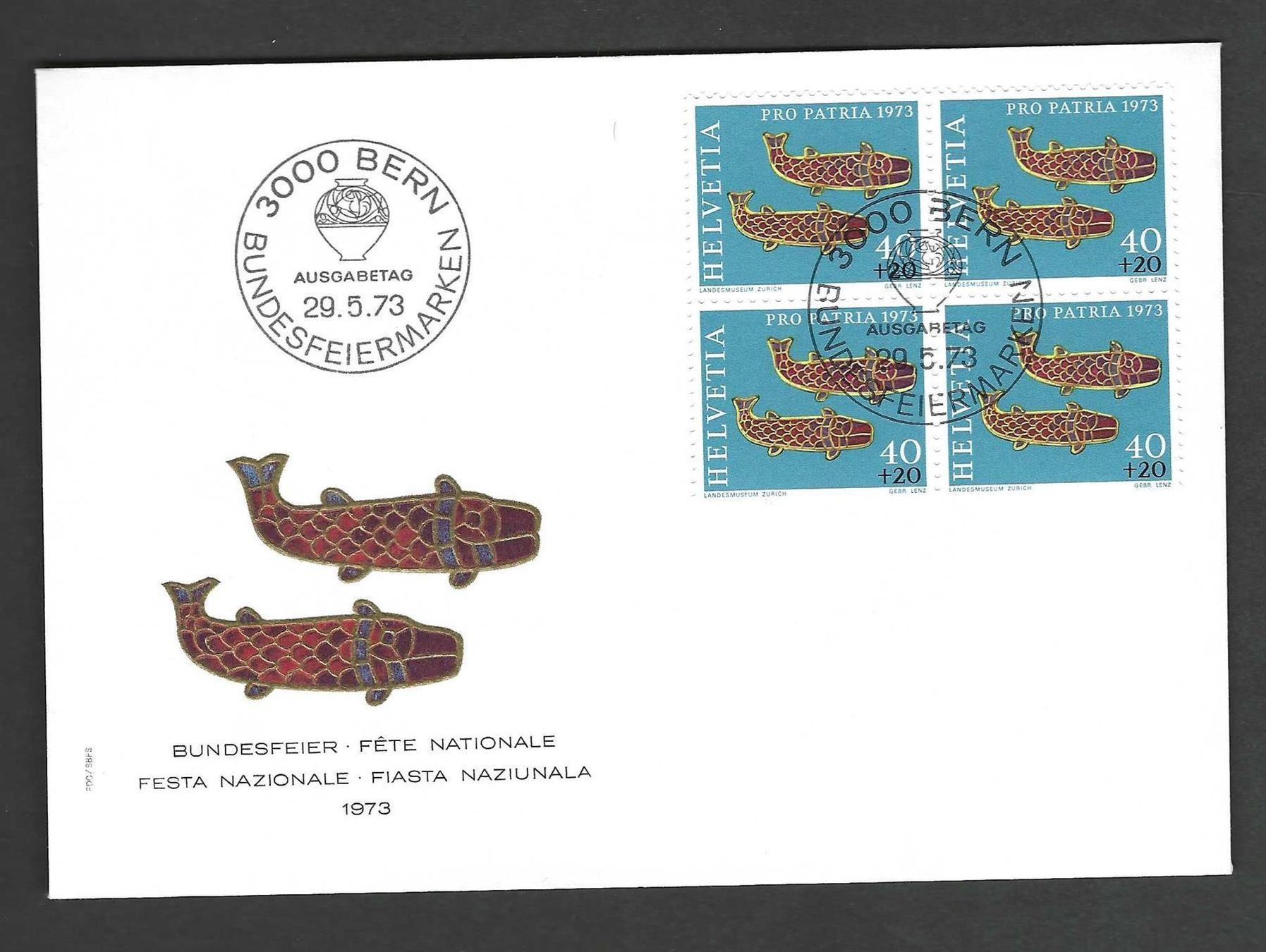 Tutti i francobolli: CH FDC Pro Patria  Viereblock 1973 – Nuovo e nell'imballaggio originale da Koblenz venduto da Markenhimmel