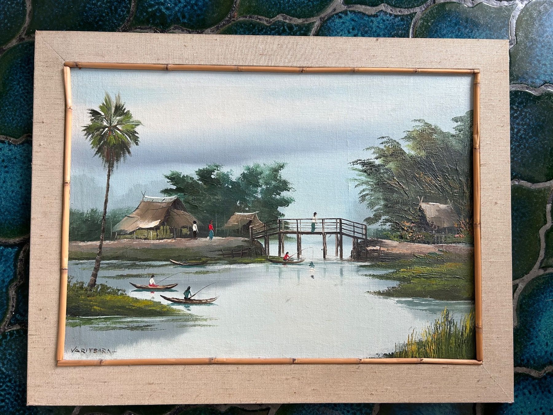 Gemälde: Asiatisches Landschaftsbild mit Bambusrahmen – Gebraucht aus Emmen von Carbru