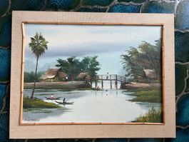 Asiatisches Landschaftsbild mit Bambusrahmen