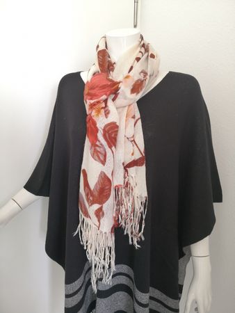 🤩H&M SCHAL BEIG MIT BLUMENMUSTER ROSA-BRAUN