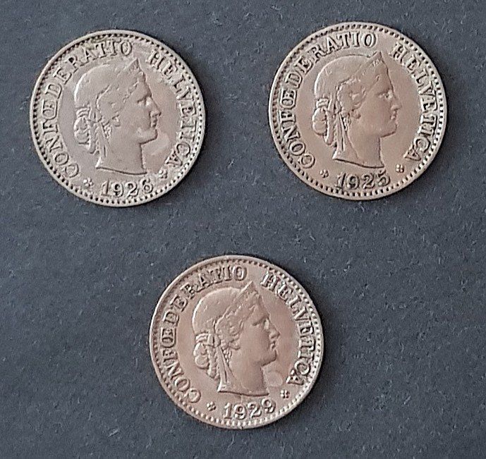 Tutti le monete: 10 Rappen 1925, 1926, 1929 – Usato da Winterthur venduto da Saba1972