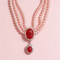 Collier perles roses et jade rouge
