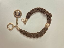 Antike Haarkette, Golddoublé, für Taschenuhr, Biedermeier