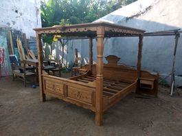 Himmelbett Teak Holz Einzelbett Doppelbett Betten Holzbett