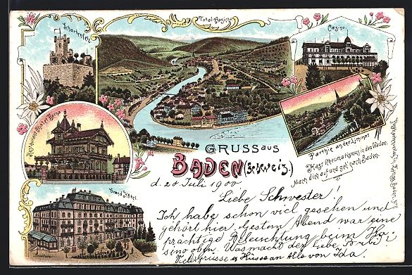 Cartes postales: Litho Baden, Totalansicht, Schartenfels, – D'occasion à Berlin par bartko-reher