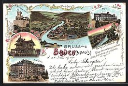 Litho Baden, Totalansicht, Schartenfels,