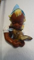Wandfigur Mädchen mit Reh Keramik Vintage Wanddekoration