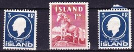 Lot 3 Timbres Icelande 1961 neufs & oblitérés