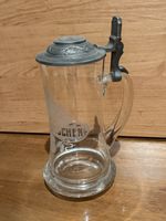 Bierkrug Glas Zinn Deckel 100 Jahre 1876-1976 guter Zustand