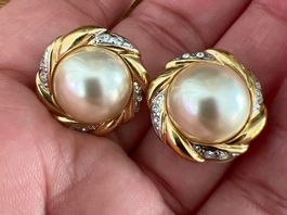 Vintage Ohrclips mit Perlen und Strass goldfarben