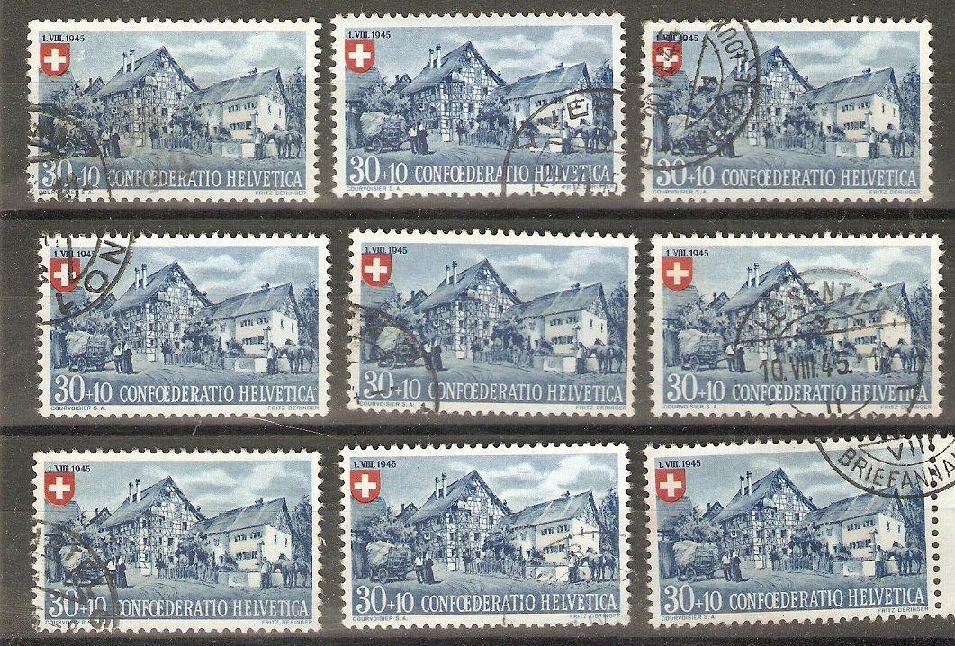 Alle Briefmarken: 9xB29 (1945) gest. / obl. – Gebraucht aus Lausanne von Whorvath