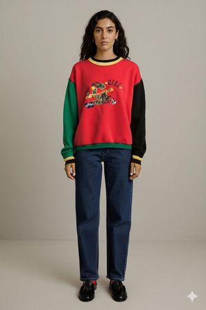 Vintage 90er Multicolor Grafik Sweatshirt - Colorblock