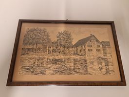 Bild Litho signiert/ August Scheuermeier/ Interessantes Bild