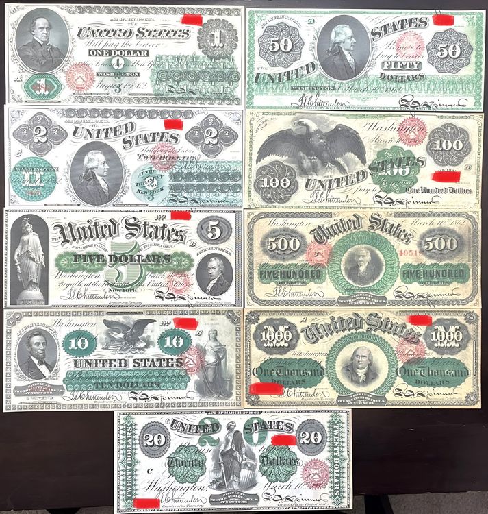 Lots 1862 - 1863 Billets de 1$ à 1000 $ 1