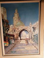 Belle peinture sur toile au couteau orientaliste.