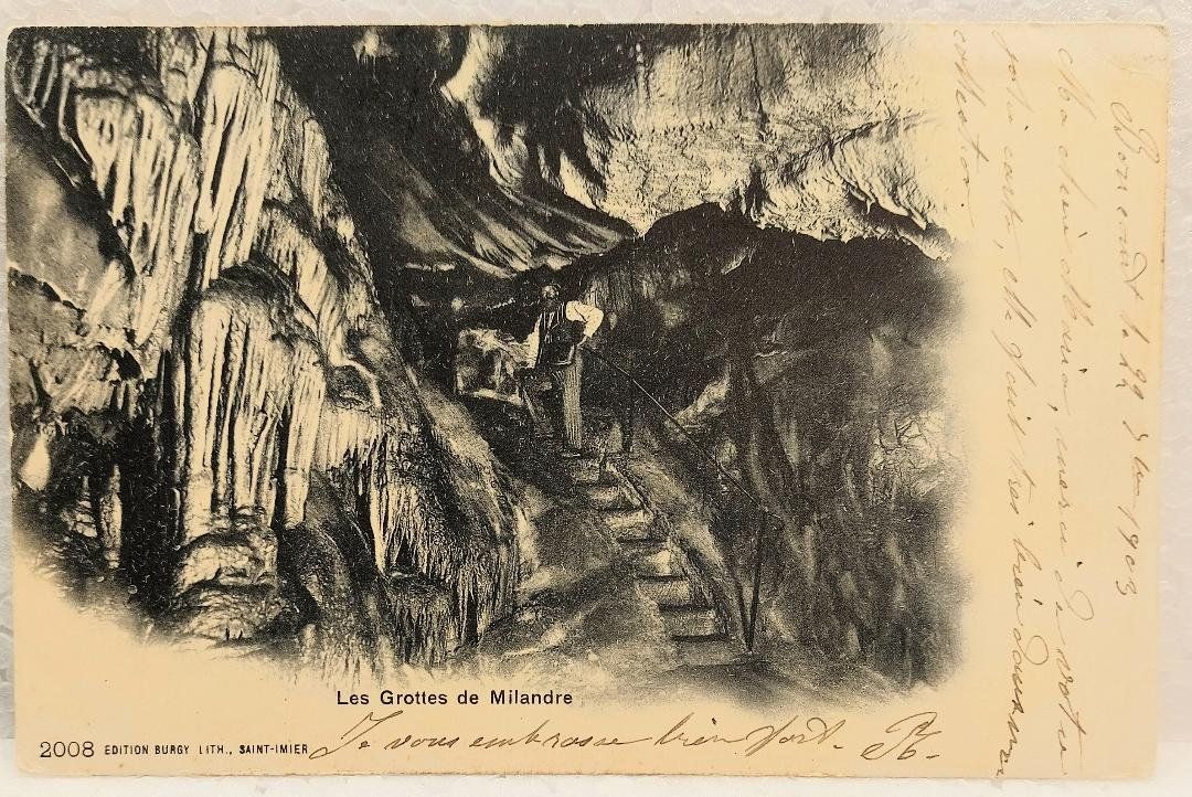 Ansichtskarten: LES  GROTTES-DE-MILANDRE  -  1903 – Gebraucht aus Delémont von Domdom1